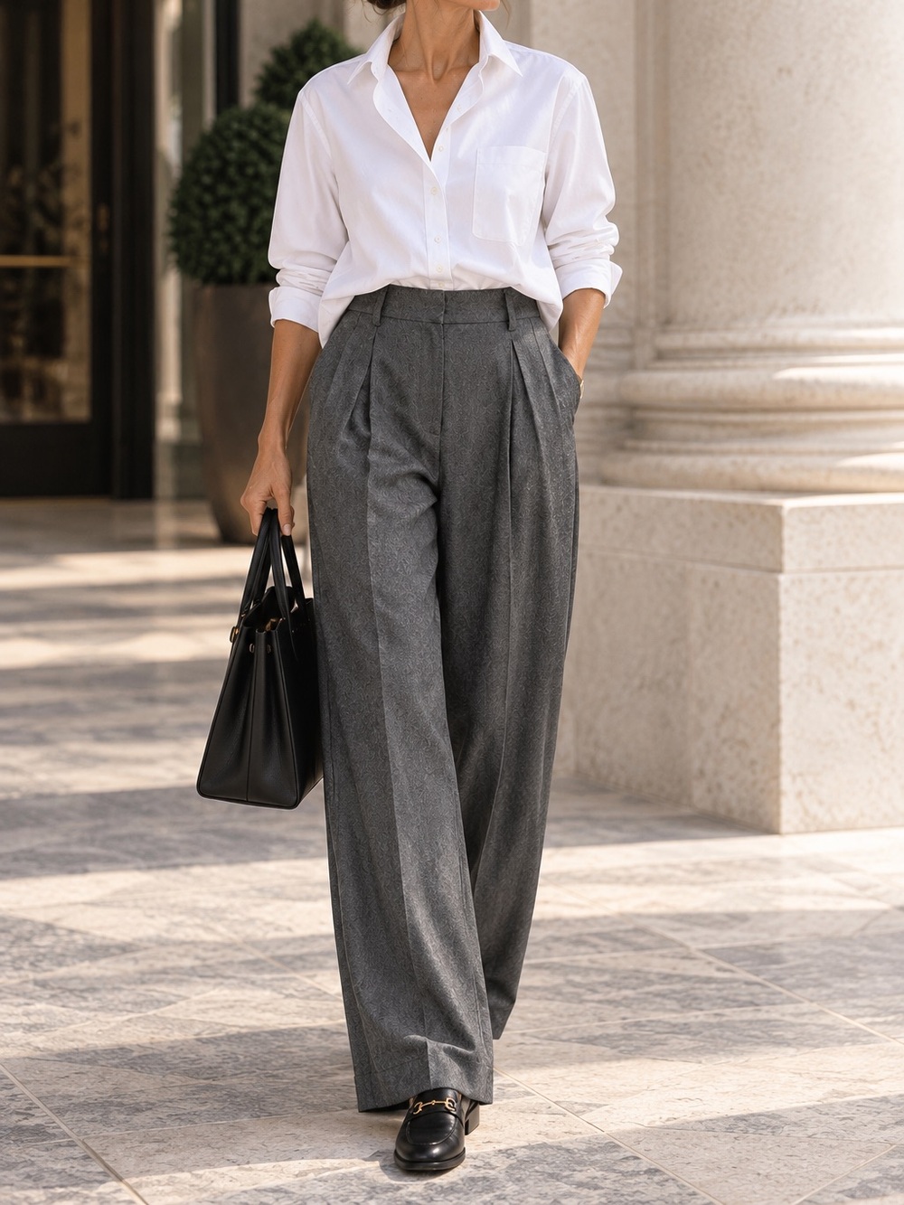 Michael Kors Trousers Gray Wool Blend High Waist Wide Leg Excellent Size 6